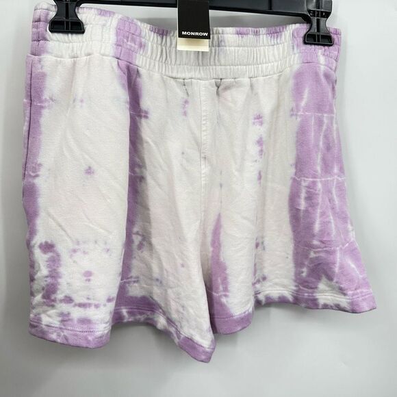 Monrow Supersoft Fleece Painter Tie Dye Ex-Boyfriend Shorts Size Small Neon Viol - Picture 6 of 7